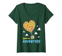 Femme Disney and Pixar Up Love is an Adventure T-Shirt avec Col en V, Vert Forêt, S