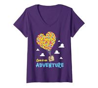 Femme Disney and Pixar Up Love is an Adventure T-Shirt avec Col en V, Violet, XL