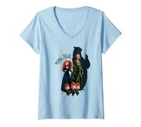 Femme Disney and Pixar's Brave Merida Mama Bear T-Shirt avec Col en V, Bleu Céleste, M