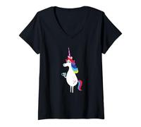 Femme Disney and Pixar's Inside Out Rainbow Unicorn T-Shirt avec Col en V