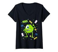 Femme Disney and Pixar's Monsters, Inc. Mike Big Pose Collage T-Shirt avec Col en V