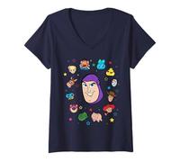 Femme Disney and Pixar's Toy Story Buzz Lightyear Big Face Collage T-Shirt avec Col en V