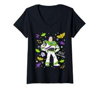 Femme Disney and Pixar's Toy Story Buzz Lightyear Space Collage T-Shirt avec Col en V