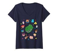 Femme Disney and Pixar's Toy Story Rex Big Face Collage T-Shirt avec Col en V