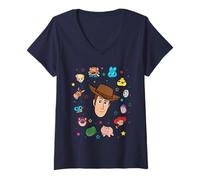 Femme Disney and Pixar's Toy Story Sheriff Woody Big Face Collage T-Shirt avec Col en V