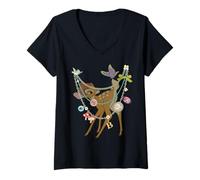 Femme Disney Bambi Forest Friends Charm Necklace Print T-Shirt avec Col en V
