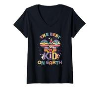 Femme Disney Best Kid on Earth Mickey & Friends Family Trip T-Shirt avec Col en V
