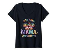 Femme Disney Best Mama on Earth Mickey & Friends Family Trip T-Shirt avec Col en V