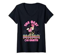 Femme Disney "Best Mama on Earth" Mickey & Minnie Family Trip T-Shirt avec Col en V, Noir, S
