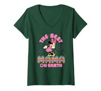 Femme Disney "Best Mama on Earth" Mickey & Minnie Family Trip T-Shirt avec Col en V, Vert Forêt, S