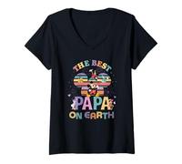 Femme Disney Best Papa on Earth Mickey & Friends Family Trip T-Shirt avec Col en V