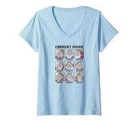 Femme Disney Blanche-Neige et les sept nains Grumpy Current Mood T-Shirt avec Col en V, Bleu Céleste, L
