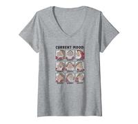 Femme Disney Blanche-Neige et les sept nains Grumpy Current Mood T-Shirt avec Col en V, Gris Chiné, L