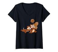 Femme Disney Chip ‘n Dale Chipmunks Acorn Run T-Shirt avec Col en V