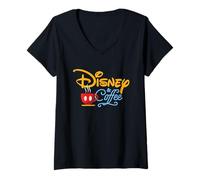 Femme Disney & Coffee Mickey Mouse Coffee Cup Script Logo T-Shirt avec Col en V