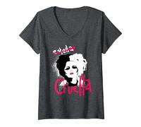 Femme Disney Cruella Estella Punk Rock Spray Paint T-Shirt avec Col en V, Chiné Foncé, M