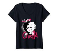 Femme Disney Cruella Estella Punk Rock Spray Paint T-Shirt avec Col en V, Noir, S