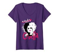 Femme Disney Cruella Estella Punk Rock Spray Paint T-Shirt avec Col en V, Violet, XL