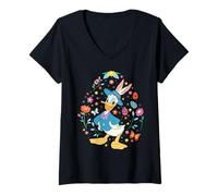 Femme Disney Donald Duck with Bunny Ears and Easter Egg Spring T-Shirt avec Col en V