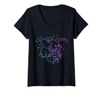 Femme Disney Dumbo Stay Fly Line Art Gradient T-Shirt avec Col en V