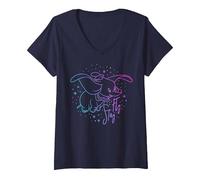 Femme Disney Dumbo Stay Fly Line Art Gradient T-Shirt avec Col en V, Bleu Marine, S
