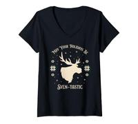 Femme Disney Frozen May Your Holidays be Sven-Tastic Christmas T-Shirt avec Col en V