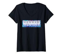 Femme Disney Hannah Montana Disco Lights Billboard Logo T-Shirt avec Col en V