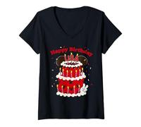 Femme Disney Happy Birthday USA Mickey Mouse Cake 4th of July 250 T-Shirt avec Col en V