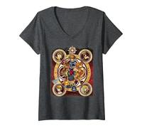 Femme Disney Kingdom Hearts Group Circle Kingdome T-Shirt avec Col en V, Chiné Foncé, M