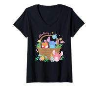 Femme Disney Lilo & Stitch + Angel Aloha Spring Easter Eggs Basket T-Shirt avec Col en V