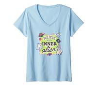 Femme Disney Lilo & Stitch Believe In Your Inner Alien Retro Logo T-Shirt avec Col en V