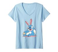 Femme Disney Lilo & Stitch Easter Cute Stitch Bunny Big Chest Logo T-Shirt avec Col en V