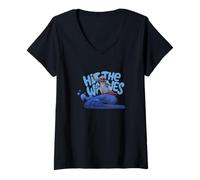 Femme Disney Lilo & Stitch Hit The Waves Surfing Stitch T-Shirt avec Col en V