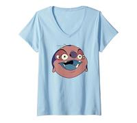Femme Disney Lilo & Stitch Jumba Jookiba Smiling Big Face Costume T-Shirt avec Col en V, Bleu Céleste, XXL