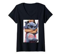 Femme Disney Lilo & Stitch Live-Action Movie Official Poster Art T-Shirt avec Col en V