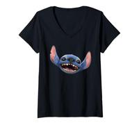 Femme Disney Lilo & Stitch Live-Action Movie Stitch Big Face T-Shirt avec Col en V