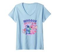 Femme Disney Lilo & Stitch Nobody Gets Left Behing Sketch Logo T-Shirt avec Col en V