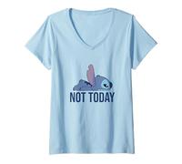 Femme Disney Lilo & Stitch Not Today Lying Down Stitch Side View T-Shirt avec Col en V