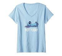 Femme Disney Lilo & Stitch Not Today Stitch T-Shirt avec Col en V, Bleu Céleste, S