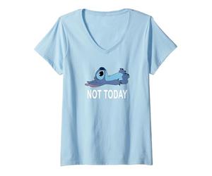 Femme Disney Lilo & Stitch Not Today Stitch T-Shirt avec Col en V, Bleu Céleste, XL
