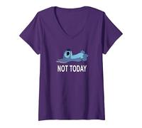 Femme Disney Lilo & Stitch Not Today Stitch T-Shirt avec Col en V, Violet, XL