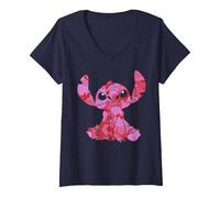 Femme Disney Lilo & Stitch Saint Valentin Stitch Heart Fill T-Shirt avec Col en V, Bleu Marine, S