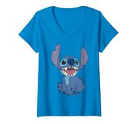 Femme Disney Lilo & Stitch Sitting Stitch Portrait T-Shirt avec Col en V, Saphir, XL