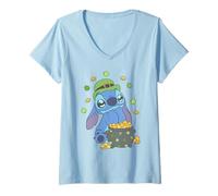Femme Disney Lilo & Stitch St. Patrick's Day Happy Pot of Gold T-Shirt avec Col en V