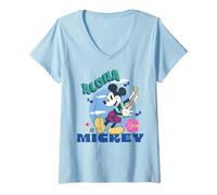 Femme Disney Mickey And Friends Aloha Mickey Playing Ukulele Tunes T-Shirt avec Col en V