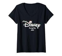 Femme Disney Mickey Christmas Lights Family Trip 2025 Script Logo T-Shirt avec Col en V