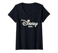 Femme Disney Mickey Christmas Lights Holiday Trip 2025 Script Logo T-Shirt avec Col en V