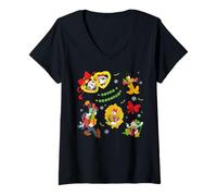 Femme Disney Mickey & Friends Happy Holidays Christmas Holly Bows T-Shirt avec Col en V