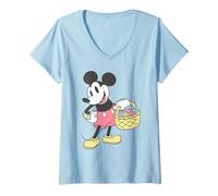 Femme Disney Mickey & Friends Mickey Easter Eggs Basket Retro Logo T-Shirt avec Col en V