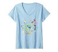 Femme Disney Mickey & Friends Summer Beach Vacation Fun Coquette T-Shirt avec Col en V